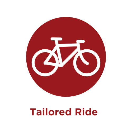 White bicycle icon on red circle - 'Tailored Ride' for Napier City Bike Hire & Tours.